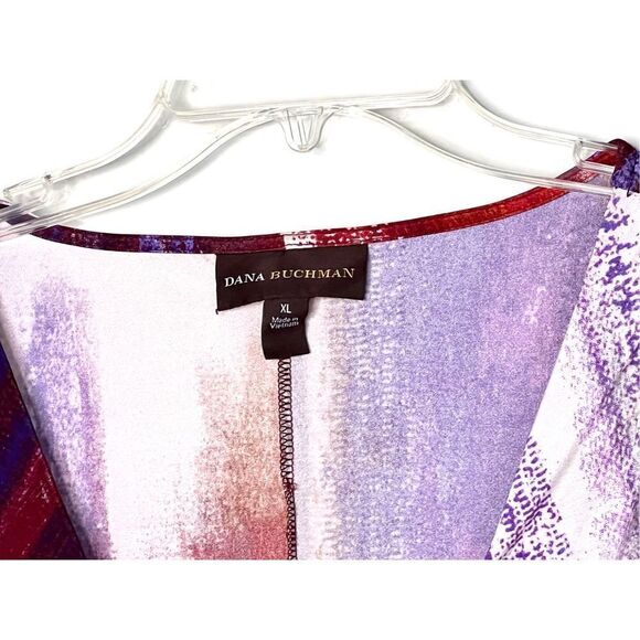 Dana Buchman Purple‎ Surplice Ruched Belted Abstract Dress Sz XLARGE - Picture 3 of 6